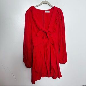 Rebecca Vallance Red Linen Blend Ruffle Tie Dress Size US 6